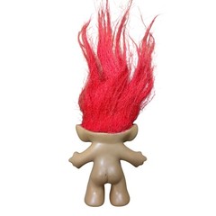 Vtg; Ace Novelty Treasure Troll Doll, Red Hair, circle Gem, 3″ Tall 90s Kidcore
