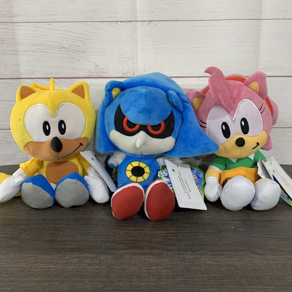 Sonic The Hedgehog 35th Anniversary 10” Plush Set Metal Sonic, Amy, and Ray