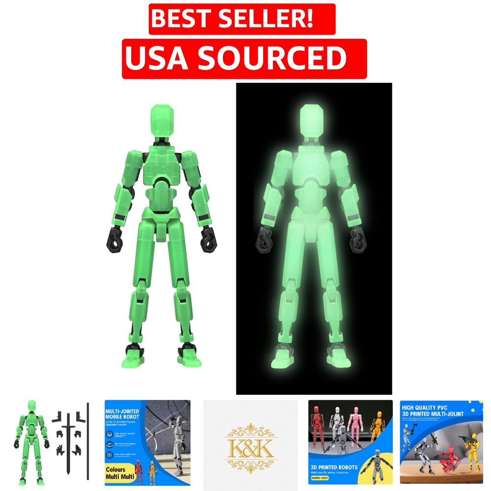 Lucky 13 Multi-Jointed Action Figure – Titan 13 Robot in Glow-in-the-Dark Green