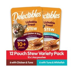 (4 pack) Delectables Stew Senior 10+ Variety Pack Lickable Cat Treats, 12-Pack