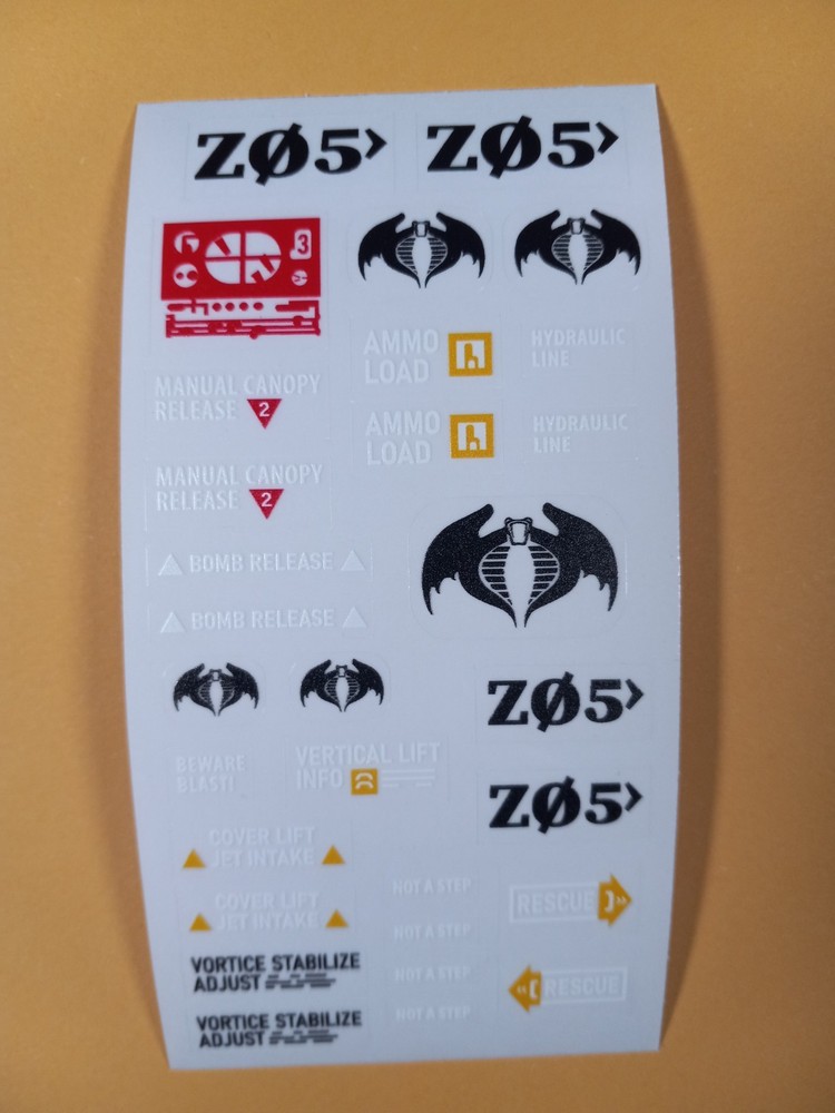 Gi Joe 1986 Cobra Firebat Sticker Sheet, New, Custom, Peel & Stick ! Fire Bat