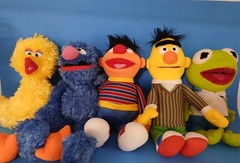 Sesame Street Big Bird, Grover, Bert, Ernie & Baby Kermit 14 In Plush Lot Cute