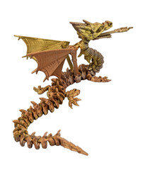 3D Printed Steampunk Dragon Figurine, Articulated, DIY Wings, 17.5″, Metal Gold
