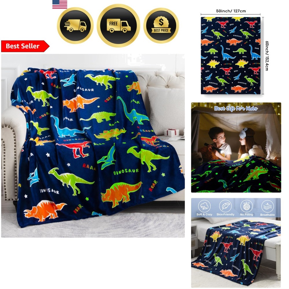 Dinosaur Blanket Glow in The Dark Kids Toy Throw Bed Decor for Boys Girls 50×60