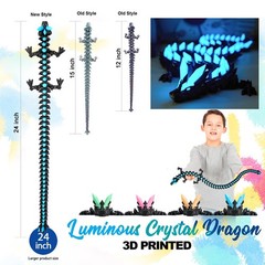 24″ Glow in the Dark 3D Printed Dragon Fidget Toy – Articulated Flexible Design,