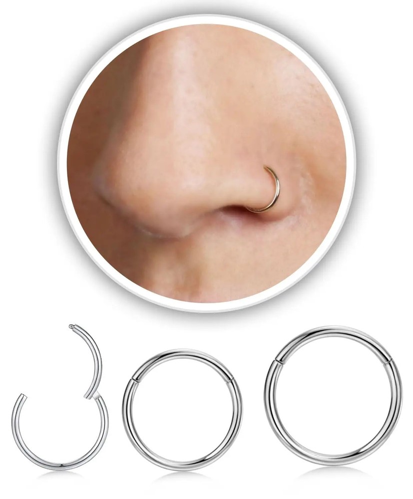 Men Women 316L Surgical Steel Hinged Nose Rings Hoop for Nostril Septum