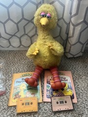 RARE Big Bird TYCO Story Magic Talking Plush 20″ Sesame Street + Tapes & Books