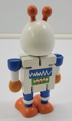 *B8) Toysmith Flexi Articulated Wooden Robot Toy Orange Blue White