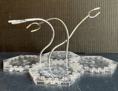 Three Action Figure Stands with Adjustable Metal Support Arms and Four Bases