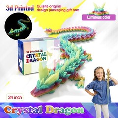 24 Inch Glow in The Dark 3D Printed Crystal Dragon Toy, Luminous Rainbow