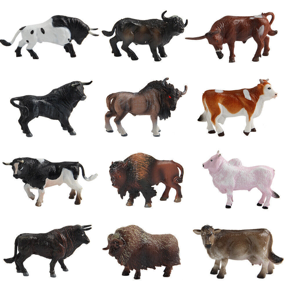 Bull Figures Texas Longhorn Cow 12pc Action Figures Multi-color Farm Animal Toys