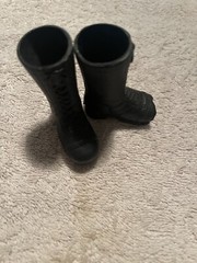 Vintage GI Joe (1) Pair Of Tall Black Jump Boots Laces Laying Down (R)