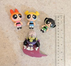 Set Of 4 Power Puff Girls Figures (Blossom, Bubbles, Buttercup And Mojo Jojo)