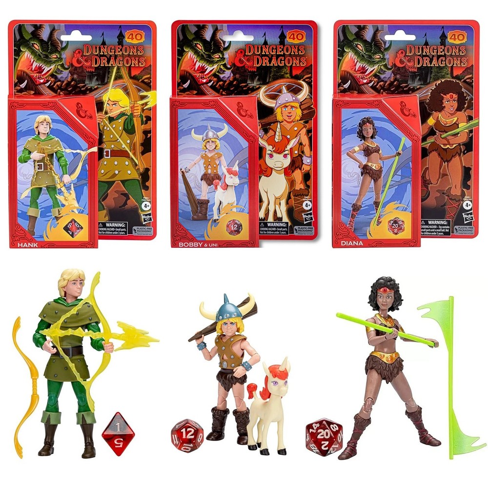 Dungeons & Dragons Cartoon Classic Bobby & Uni, Diana, Hank 6″ Action Figure Set