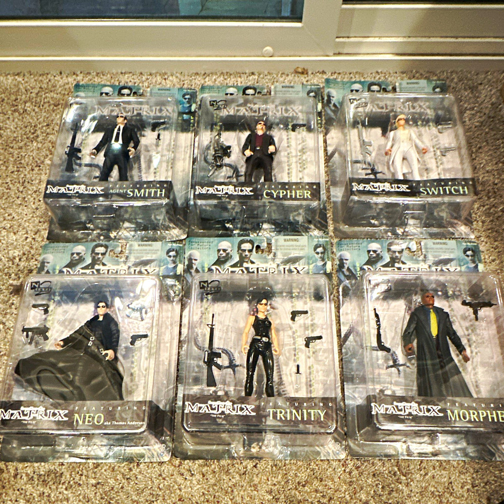 Complete Set of 6 N2 Toys The Matrix Action Figures 2000 Sealed Neo Morpheus Tri