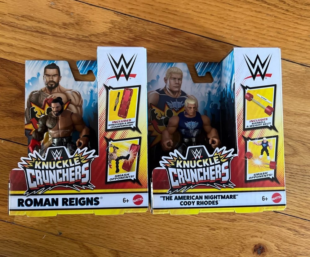 WWE Knuckle Crunchers Series 5 Cody Rhodes Roman Reigns 4 Inch Action Figure Set