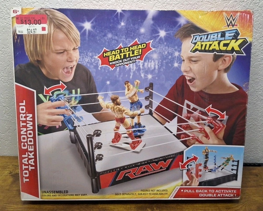 WWE Total Control Takedown Double Attack Wrestler Ring Playset Monday Night RAW