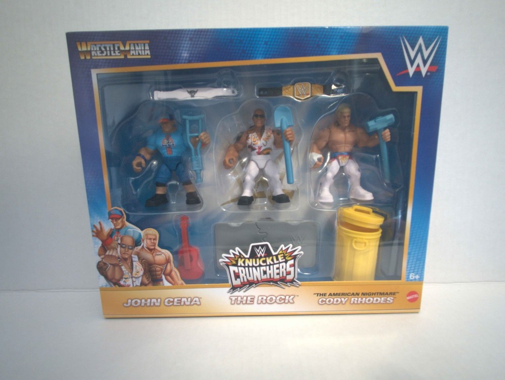 WWE Mattel Knuckle Crunchers Cody Rhodes Final Boss Rock John Cena 3 Pack Toys