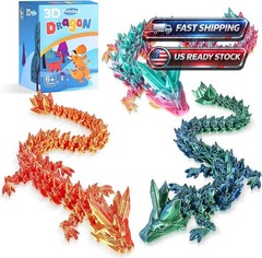 3D Printed Crystal Dragon 12In 3Pcs Flexible Articulated Fidget Toy Decor
