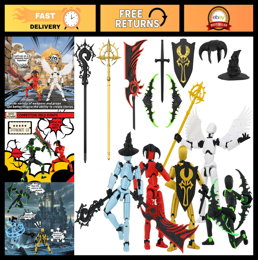 5-Pack 3D Printed Action Figures – Articulated T Dummy 13 Toys, Gift for Boys, D