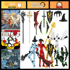 5-Pack 3D Printed Action Figures – Articulated T Dummy 13 Toys, Gift for Boys, D