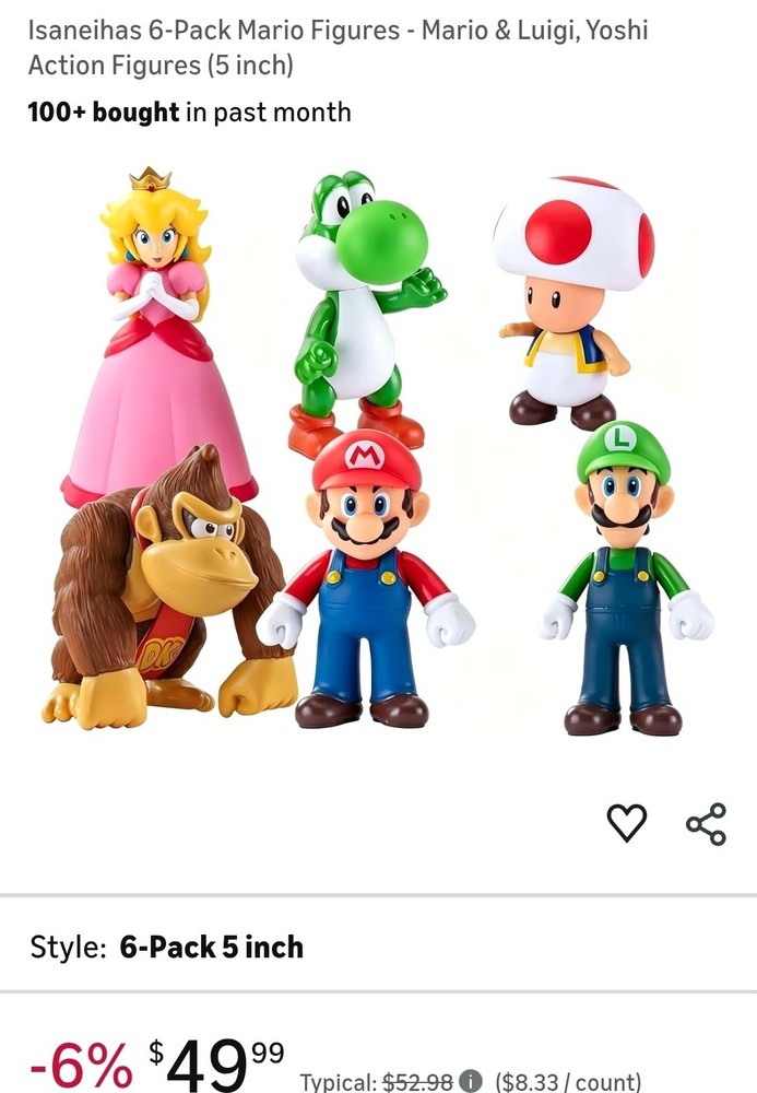 Isaneihas 6-Pack Mario Figures – Mario & Luigi, Yoshi Action Figures (5 inch)