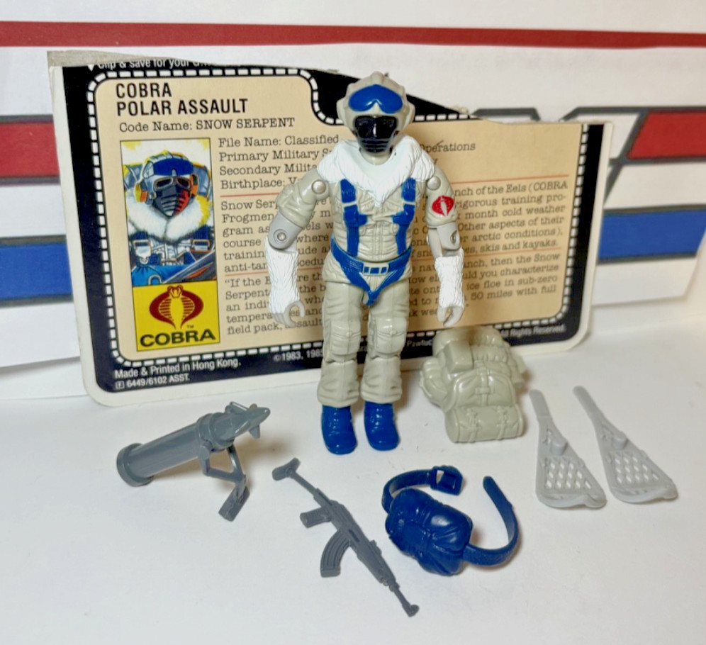 GI Joe Snow Serpent 1985 v1 *100% COMPLETE w/Card, Near Mint! Cobra Vintage ARAH