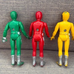 Vtg 1980 Popy Denshi Sentai Denziman Vinyl Plastic Figures Red, Yellow, Green
