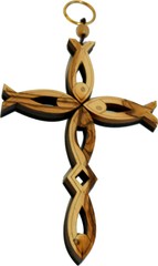 Olive wood Cross made with Fish ( First Chriswtianity symbol ) shapes – 16cm –