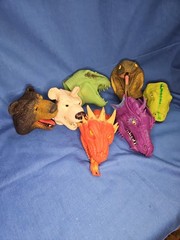 7 Vintage Rubber Hand Puppets Lot Animals Dragons Bears Dinosaur Alligator SOFT