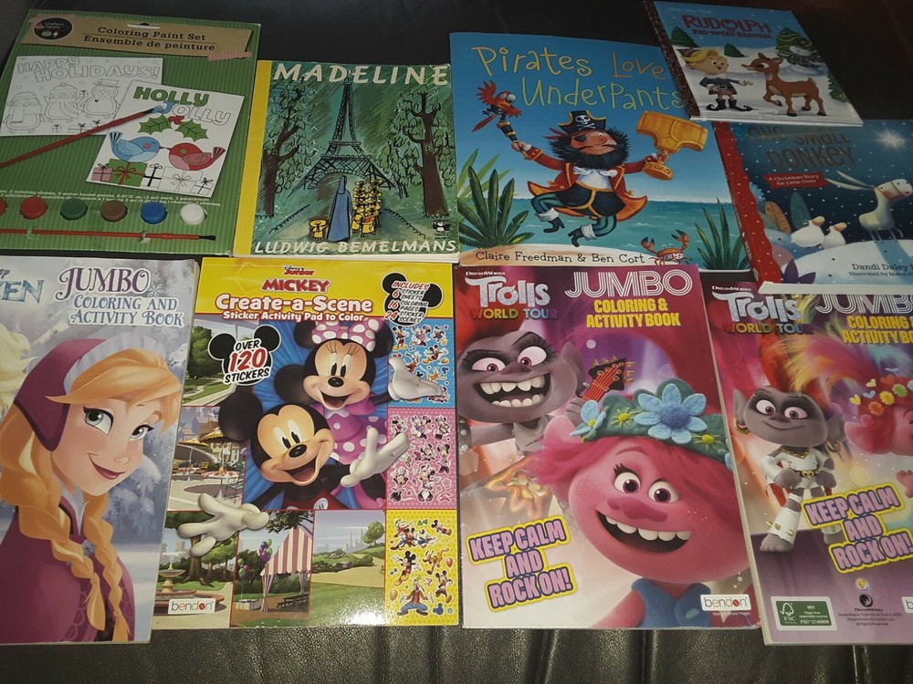 Lot of 9 KIDS Disney Frozen MICKEY Sticker Coloring Book+PAINT+BOOKS+TROLLS+MORE