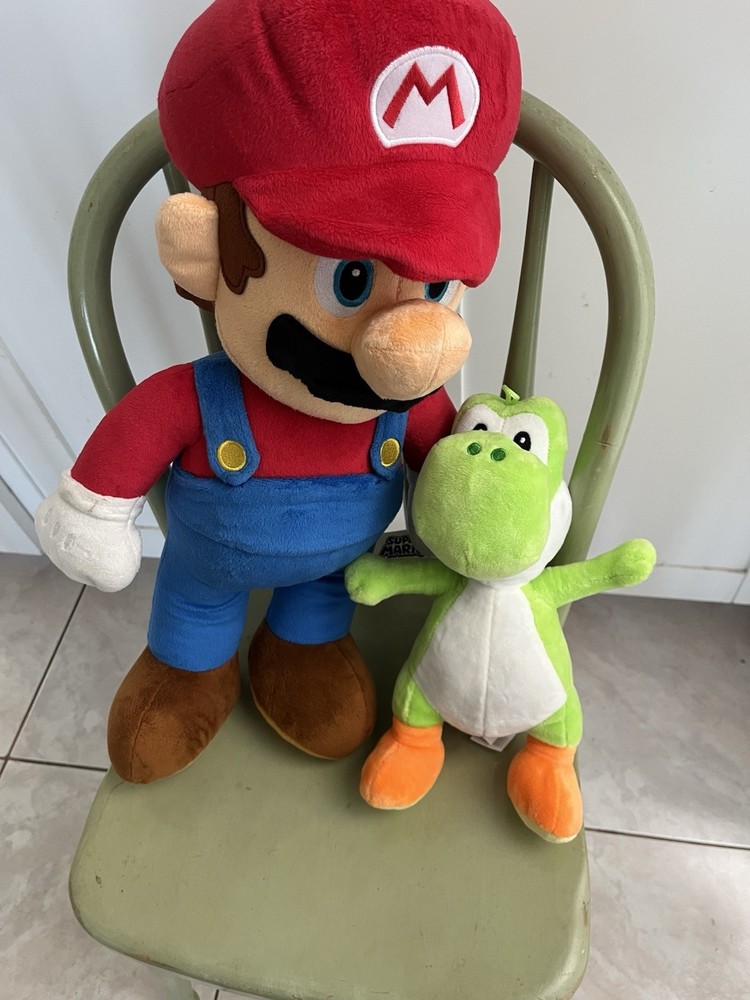 Super Mario Jumbo Size Mario Plush Figure Stuffed Animal Toy 19” & Yoshi 10”