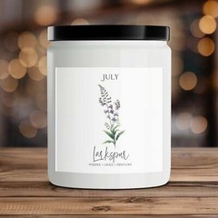 July Birthday Candle, Larkspur Floral Scent, Positive Grace First Love, Purple B