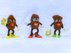 California Raisins, Red, Green & Yellow Shoes, Set of 3 Dancers, 2 1/2″ Tall