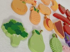 Wooden Pieces (24) Child’s Play Toddler Toys Food Fish Fruit Colorful Shapes