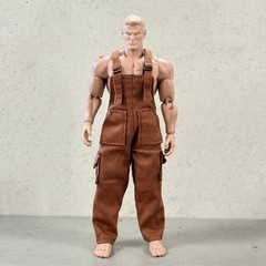 PB-OVLPT-BRN: 1/12 scale Brown fabric Overall for 6″ muscular body