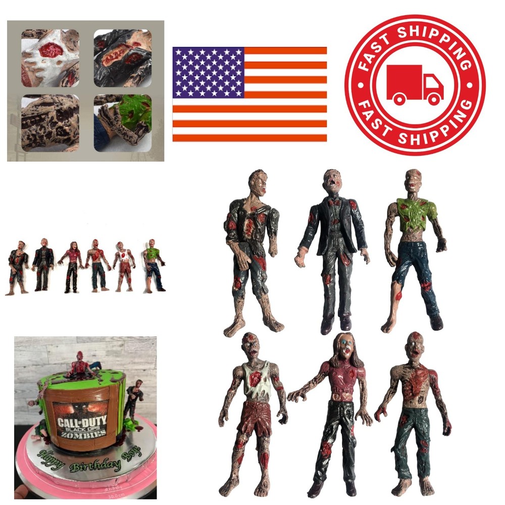 Moveable Joint Zombie Figurines Pack of 6 Safe Non Toxic for Ages 3 and Up