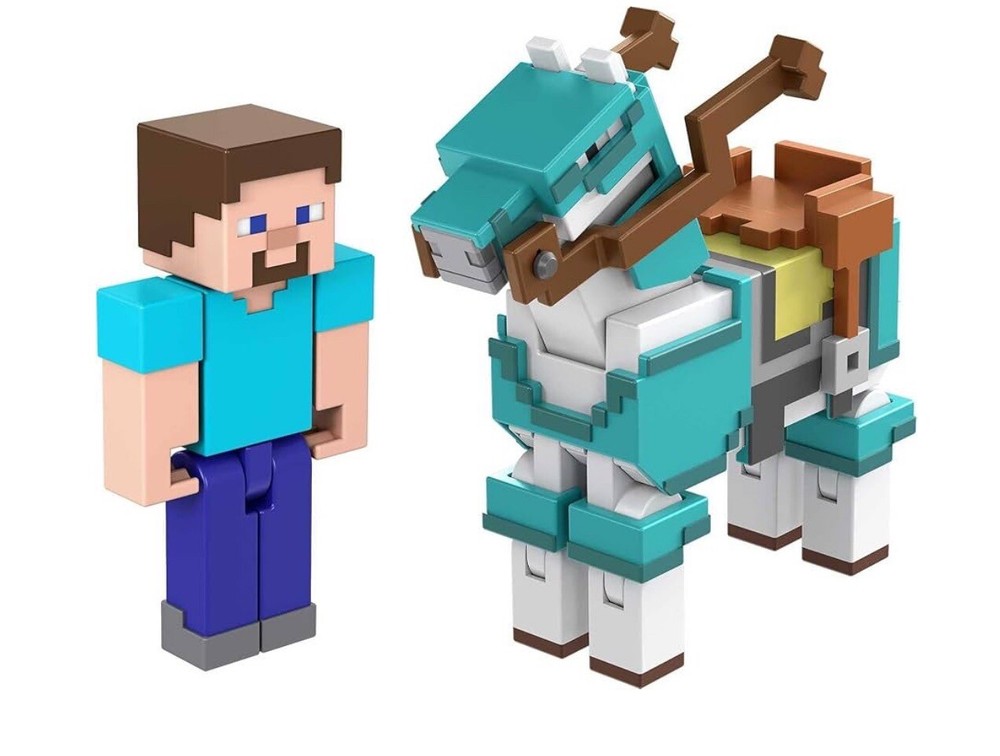 Mattel Minecraft Action Figure Steve and Armored Horse New