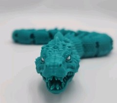 3D Printed Articulated Basilisk – Green with White Eyes – Moving Parts