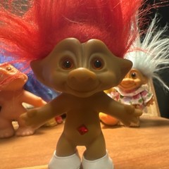 Troll Figure Toy Brown with Red Hair, White Shoes, Red Belly Gem