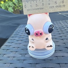 Pink Pig Figurine Big Eyes w/ Clear Suction Cup Base 6 in, Blue Black White