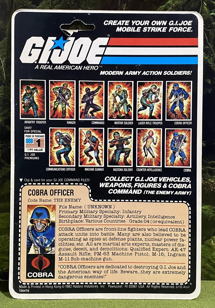 Vintage 1982 G.I. Joe COBRA OFFICER v1 Full UNCUT Peach File Card Back ARAH – 11