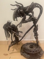 Metal Art Alien VS Predator Inspired Recycled Metal Sculpture Super Rare ! Used