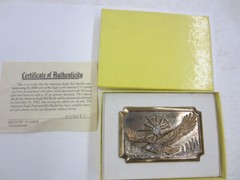200TH AMERICAN EAGLE Belt Buckle Silver & 24kt Gold plated, .25pt Diamond Insert