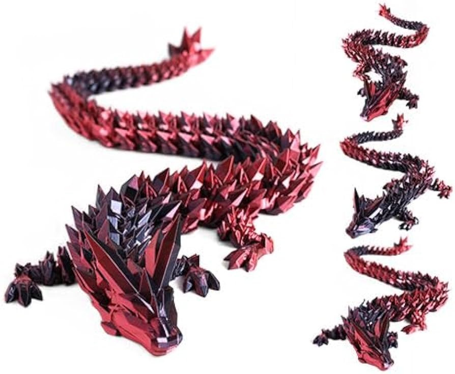 3D Printed Crystal Dragon Fidget Toy, Black & Red Desk Decor