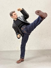 BW-KRDR-SET: 1/12 Leather Jacket, Tank top, Jeans & Belt Set for 6″ slim figure