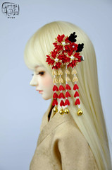 1/3 1/4 Red Floral Long Fringe Kimono Hair Clip Hair Accessories Model For BJD