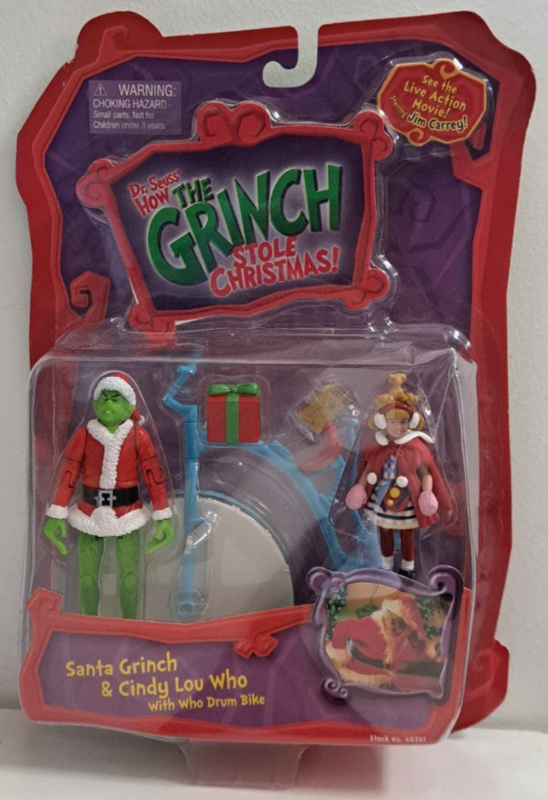 Santa Grinch and Cindy Lou Who with Who Drum Bike, New in Box