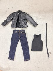 BW-KRDR-SET: 1/12 Leather Jacket, Tank top, Jeans & Belt Set for 6″ slim figure
