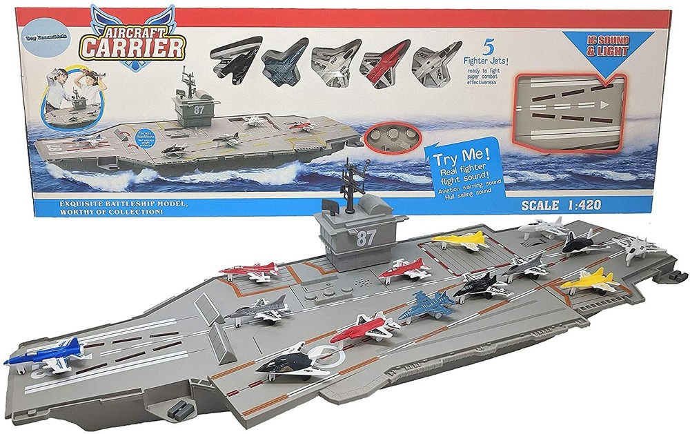 30 Inch Aircraft Carrier with Sound Effects Light Up Runway (14 Fighter Jets)